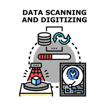 Data scanning and digitizing process for digital transformation Stock Illustration