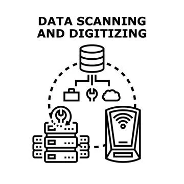 Data scanning and digitizing system processing information Stock Illustration