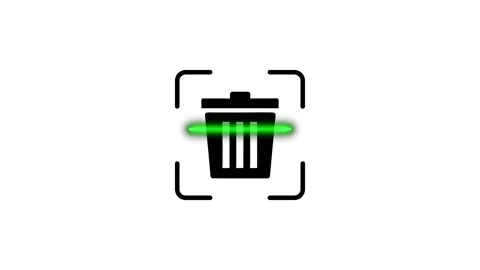 Data scanning animation featuring trash can icon with green laser line moti.. Stock Footage 346498638