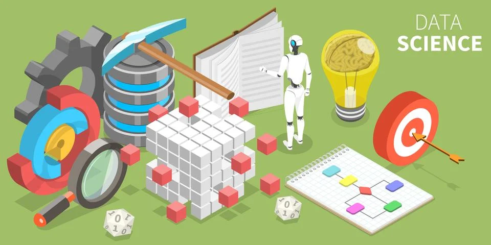 Data Science. 3D Isometric Flat Vector Conceptual Illustration. Illustrazione stock