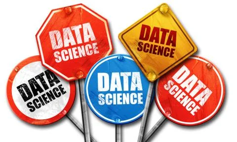 Data science, 3D rendering, street signs, 3D rendering, street s Stock Illustration