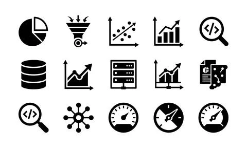 Data science analytics and machine learning icon collection silhouettes イラスト素材