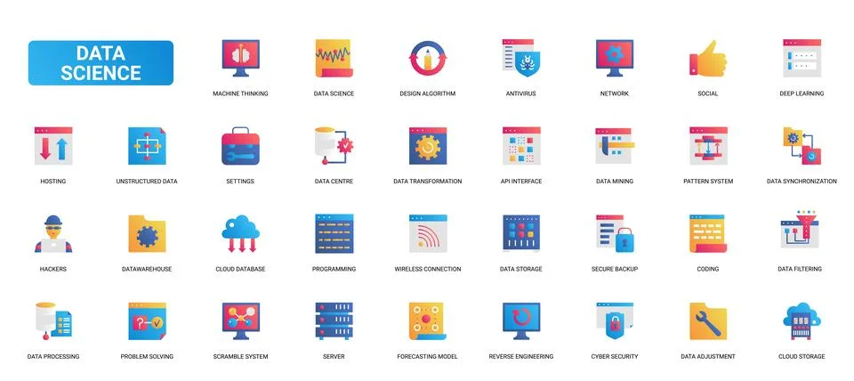 Data Science Analytics Technology icons set イラスト素材