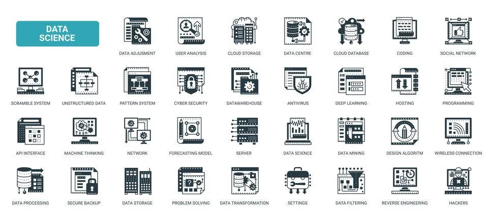 Data Science Analytics Technology Symbols Bundle icons set イラスト素材