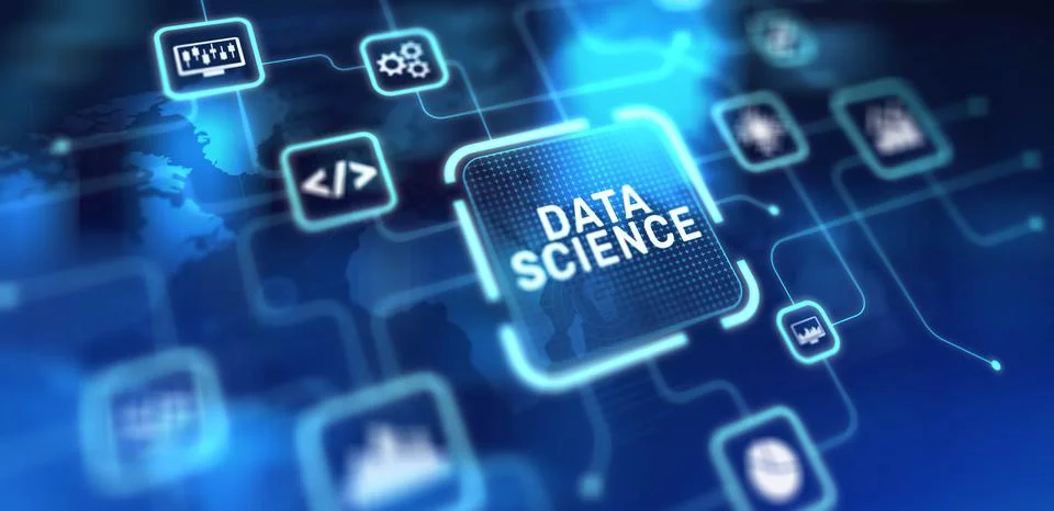 Data Science Analyzing and Interpreting Complex Data, projection on a virtual Stock Illustration