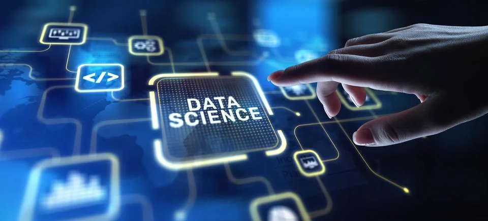 Data Science Analyzing and Interpreting Complex Data, projection on a virtual Stock Photos