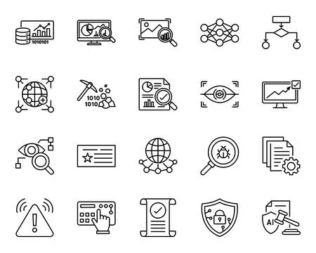 Data Science Big Analytics Line Icon Set Machine Learning Outline Vector Stock Illustration