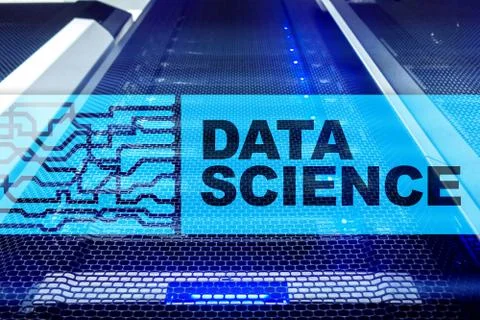 Data science, business, internet and technology concept on server room backgr Illustrazione stock