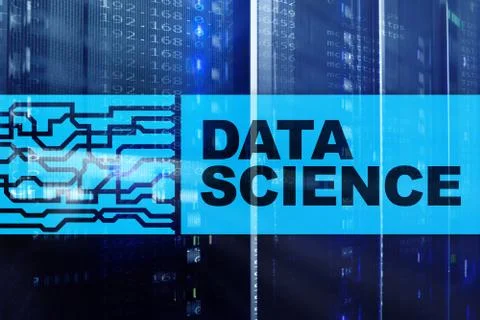 Data science, business, internet and technology concept on server room backgr Stock Illustration