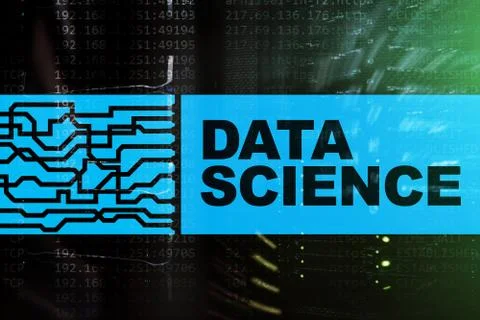Data science, business, internet and technology concept on server room backgr Stock Illustration