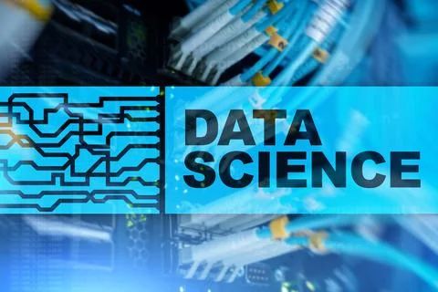 Data science, business, internet and technology concept on server room back.. Stock Photos