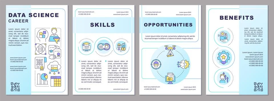Data science career blue gradient brochure template Stock Illustration