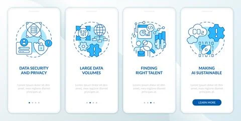 Data science challenges blue onboarding mobile app screen Stock Illustration