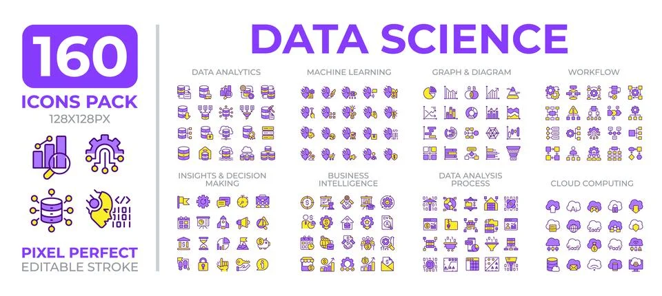 Data science colorful icons set collection イラスト素材