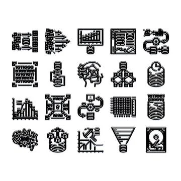 Data science computing and machine learning icons collection Illustrazione stock