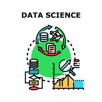 Data science concept analyzing information and processing algorithm Stock Illustration