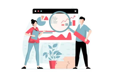 Data science concept with people scene in flat design. Woman and man making r イラスト素材