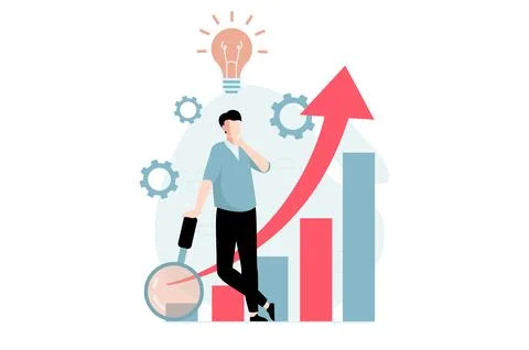 Data science concept with people scene in flat design. Man thinking and gen.. イラスト素材