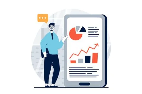 Data science concept with people scene in flat design for web. Man works with イラスト素材