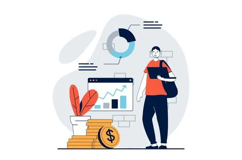 Data science concept with people scene in flat design for web. Man working .. イラスト素材
