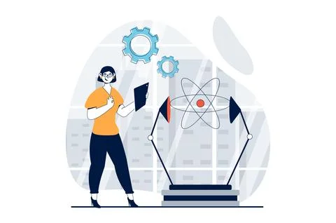 Data science concept with people scene in flat design for web. Woman scient.. イラスト素材