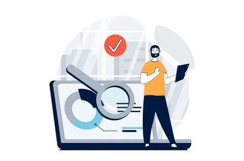 Data science concept with people scene in flat design for web. Man working .. イラスト素材