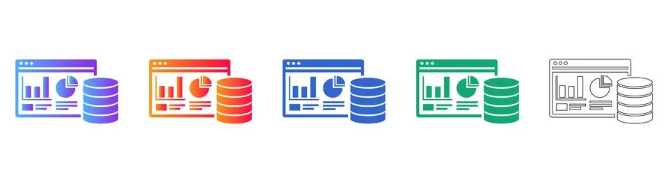 Data Science Dashboard and Database Vector Icons icon set Stock Illustration