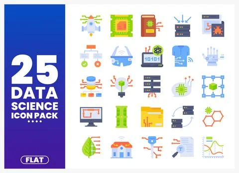 Data science flat icon set for digital technology concepts Stock Illustration