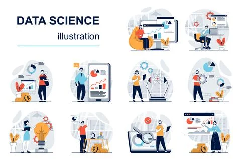 Data Science Flat Illustrations Stock Illustration