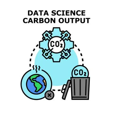 Data science generating carbon output and global warming Stock Illustration