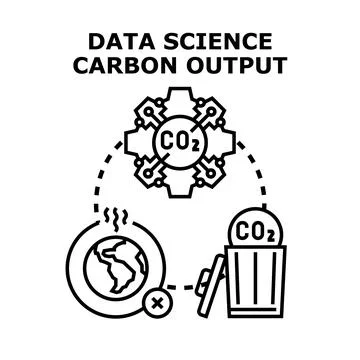 Data science generating carbon output and global warming Stock Illustration