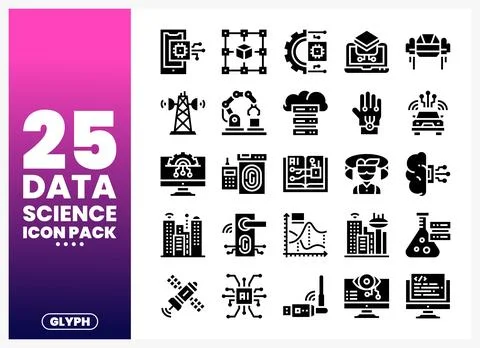 Data Science Glyph Icons Collection Stockillustratie