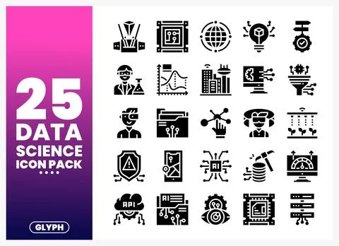 Data Science Glyph Icons Pack for Technology イラスト素材