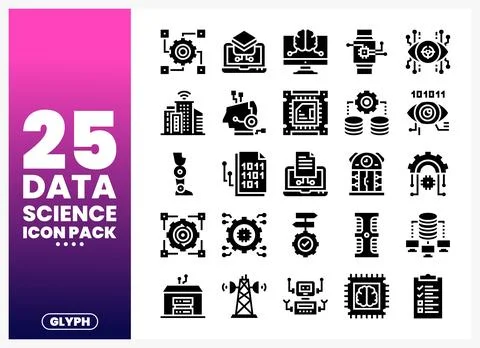 Data science glyph icons with technology and artificial intelligence themes.. Stockillustratie