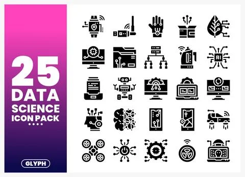 Data science glyph icons on white background. set of icons Stockillustratie