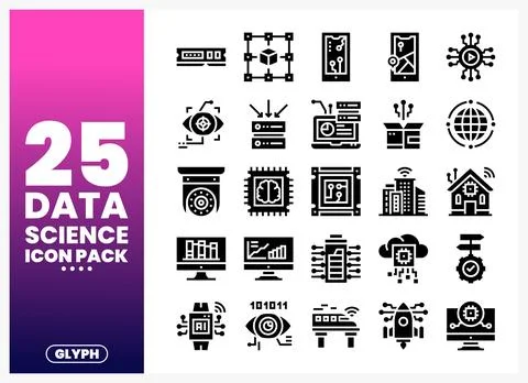 Data science icon pack with abstract representations of technology and anal.. Stock Illustration