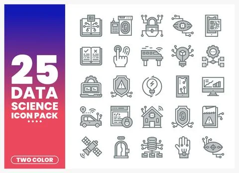 Data Science Icon Pack with AI. big data. technology. and security concepts. Stock Illustration
