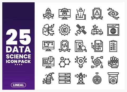 Data science icon pack featuring technology. innovation. and computing elem.. Stock Illustration