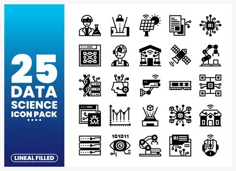 Data Science icon pack featuring AI. robotics. and technology concepts. Stockillustratie
