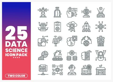 Data Science icon pack featuring technology. AI. and science symbols. Diver.. イラスト素材