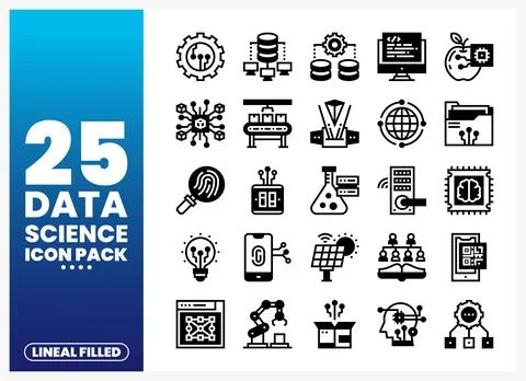 Data Science Icon Pack featuring technology. AI. and data analysis symbols Stockillustratie