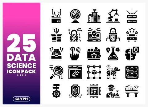 Data Science Icon Pack with Glyph Elements Illustration