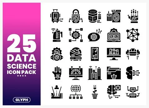 Data Science Icon Pack Glyph Icons for Technology and Innovation 库存插图