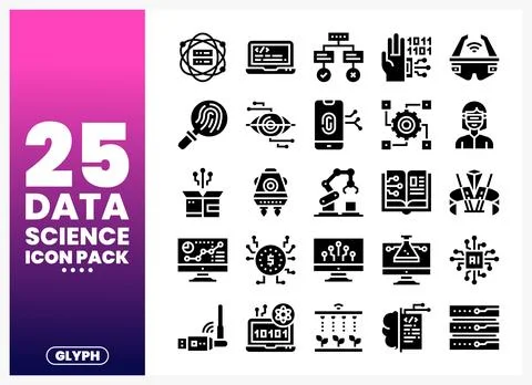 Data Science Icon Pack with Glyphs and abstract elements. Technology. AI. a.. Stockillustratie