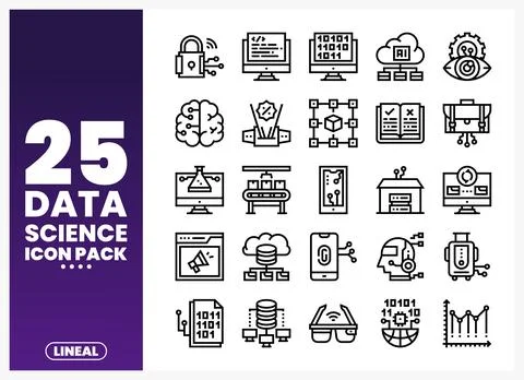 Data Science icon pack with lineal graphics Stockillustratie