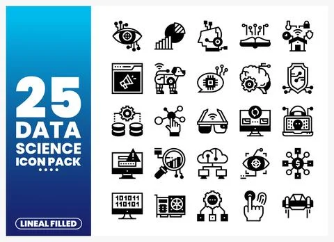 Data Science Icon Pack with Lineal Filled Design Stock Illustration