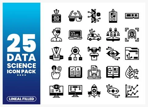Data Science Icon Pack with Linear Filled Style イラスト素材