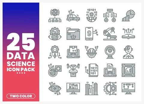 Data science icon pack showcasing technology and analytics concepts on a gr.. Illustrazione stock
