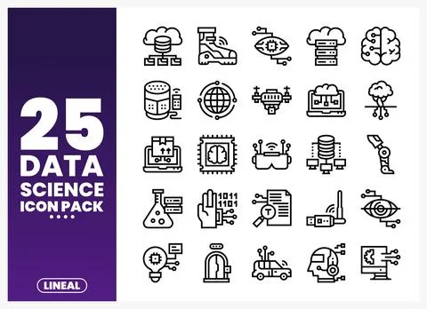 Data science icon pack for technology and innovation with digital represent.. イラスト素材