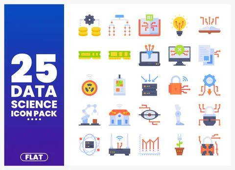 Data science icon set on white background Stockillustratie